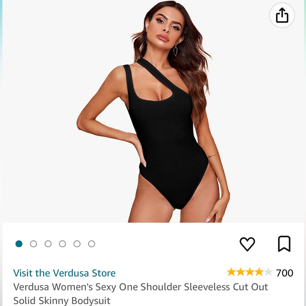 Black one shoulder bodysuit.